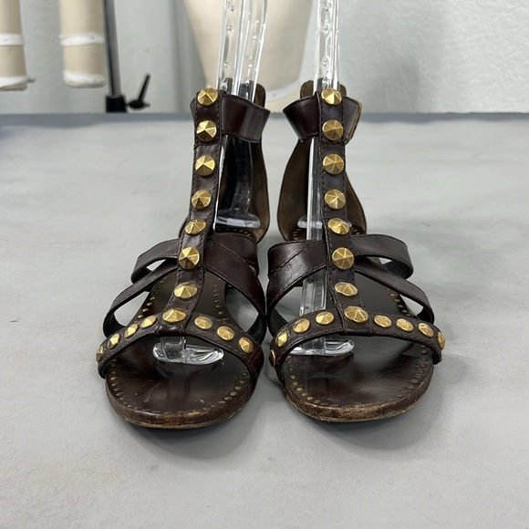 Miu Miu Flat Caged Studded Leather Gladiator Sandals - Picture 3 of 10